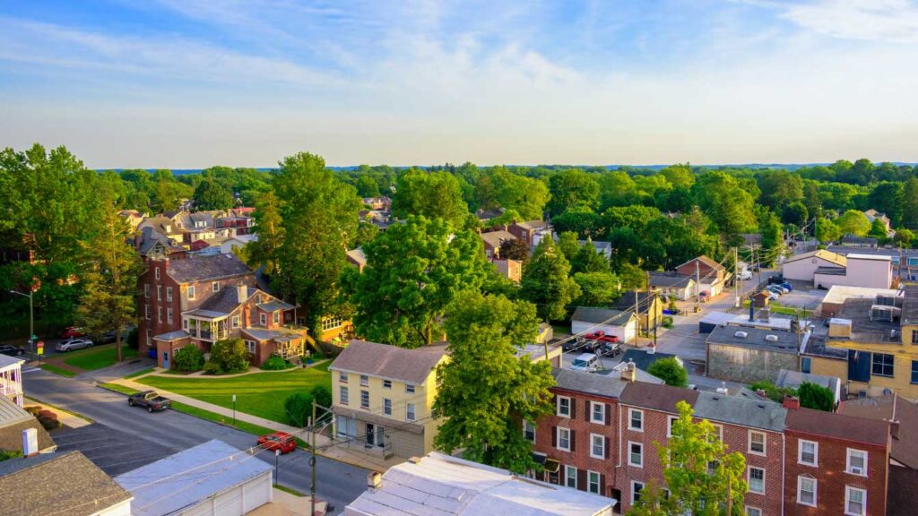 aerial view of a small town