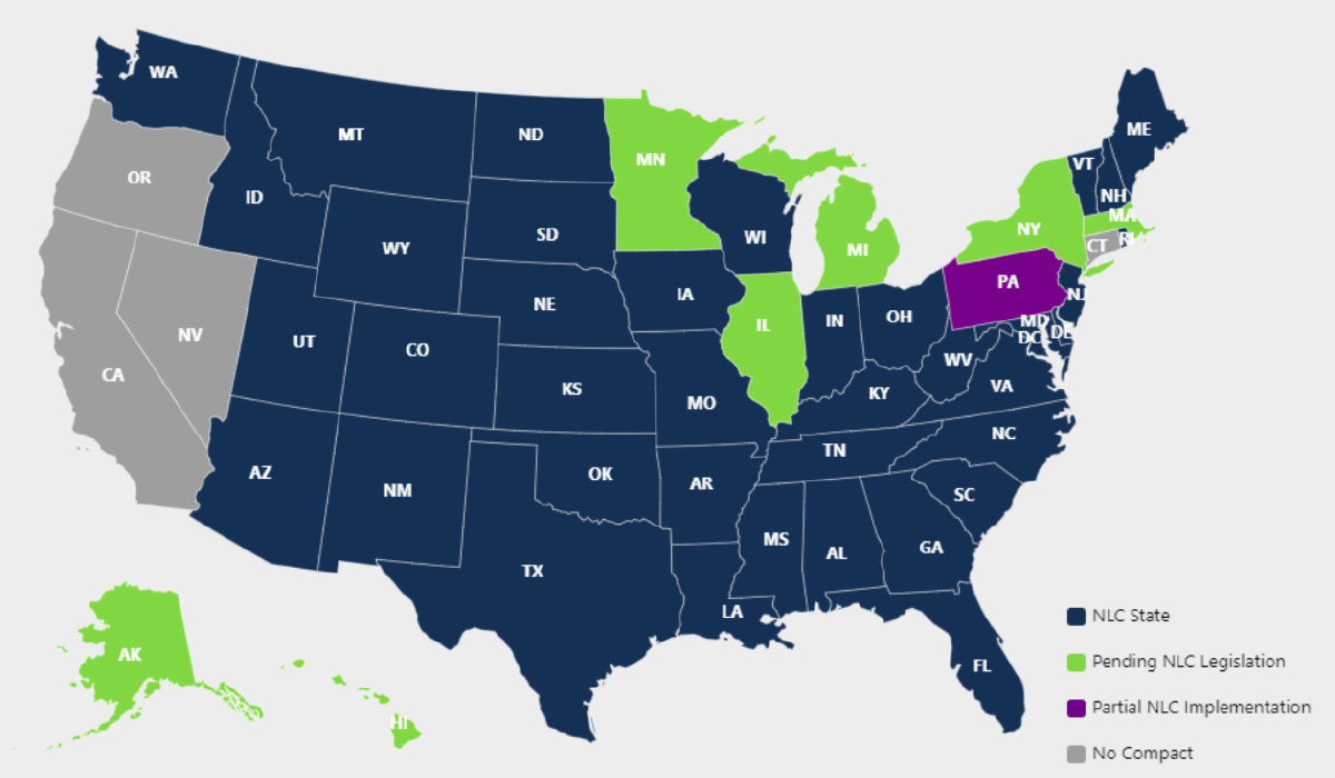 NLC - Nurse Licensure Compact map